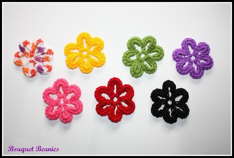 Pick any 6...PINWHEEL Flowers APPLIQUES Motifs... Already have a Bouquet Beanie but want more options, Choose from 90 colors...