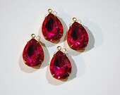 Vintage Faceted Acrylic Pink Teardrops in 1 Loop Brass Setting 18mm x 13mm par004D