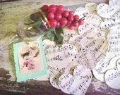 WEDDING Table Decoration--Flower Girl Toss--50 Hand Stamped Music Hearts from Vintage Music Book, FRENCH Inspired--French Flair Wedding
