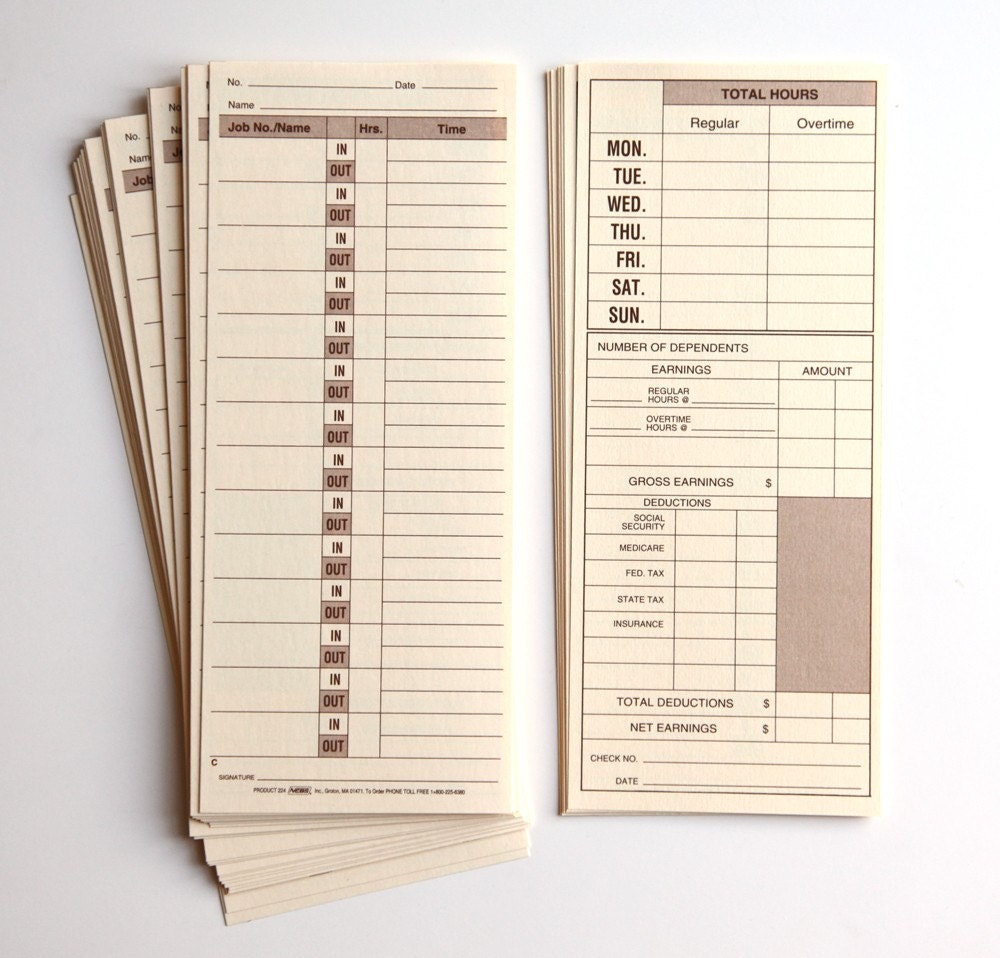 Set of 25 Manila Time Card Slips
