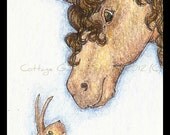 Unicorn Fantasy Art - ACEO, Original Illustration, Rabbit