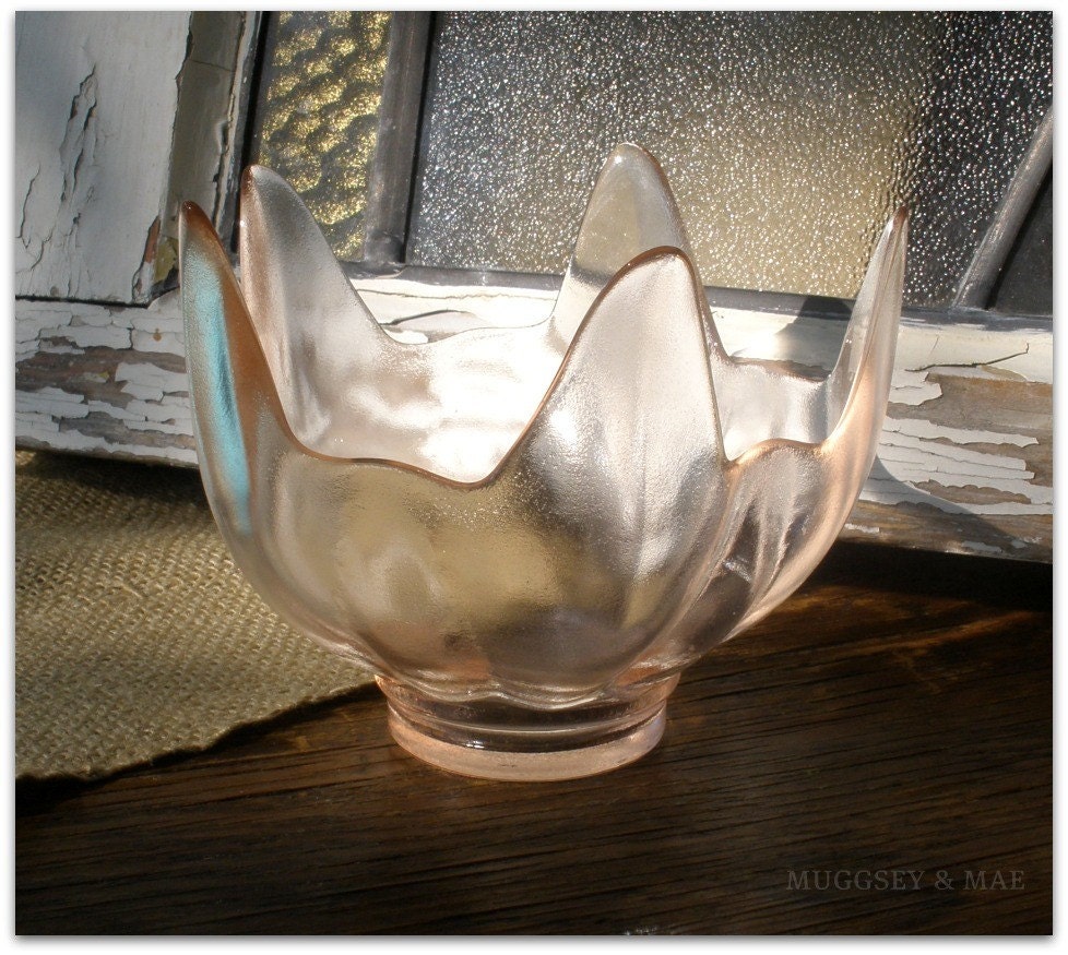 Frosted Depression Glass Style / Decorative Candy Dish / Berry Dish / Candle Holder