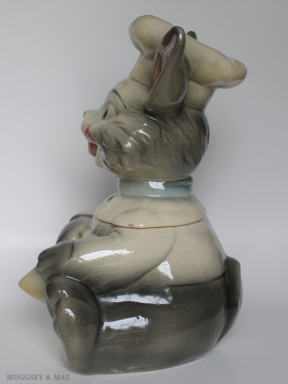 Smiling Chef Gray Bunny Vintage Cookie Jar by Brush Pottery Co. circa 1950s