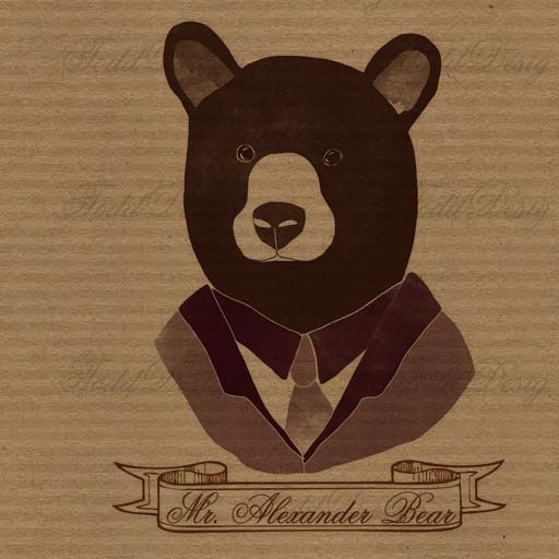 Mr Alexander Bear (Brown) Printable Clip Art 5X7 --for tea towel, pillow and tote bag