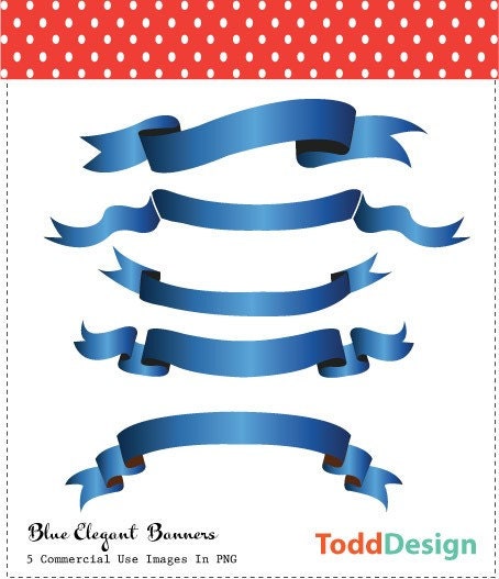 Blue Elegant Banners--- Digital Clip Art for wedding invitations, baby shower, cards and more