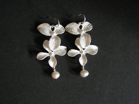 Cascading Silver Orchid Dangle Earrings