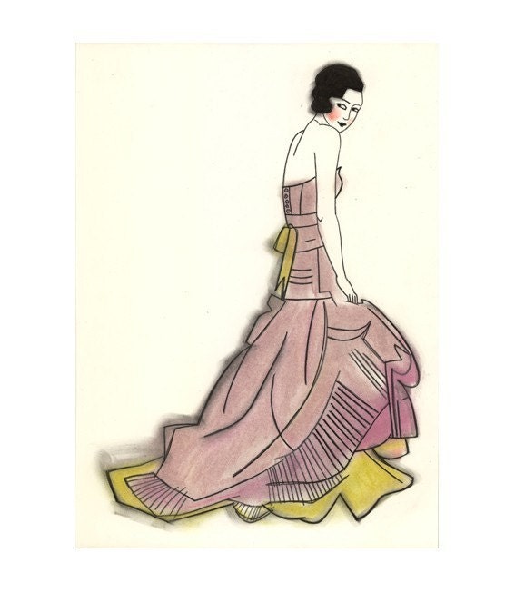 Fashion illustration. Art print. Elizabeth in Pink - 8.3 X 11.7