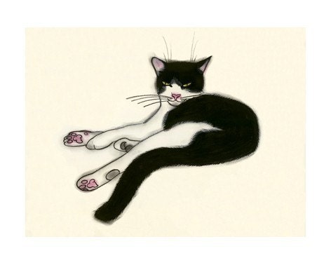 Tuxedo cat.  Simon black and white cat print