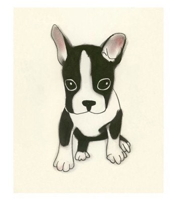 Boston Terrier dog art print -  Good things come in small packages -  4 X 6 dog art print