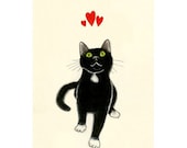 Black Cat Art -  Yours Devotedly - 4 X 6 PRINT