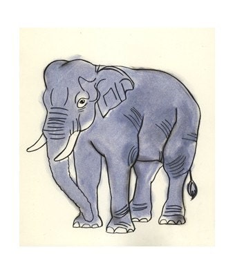 Elephant art print - Blue Boy -  4 X 6 Print