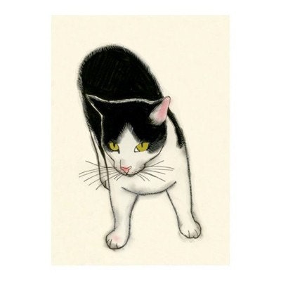 Cat illustration art (print) - Out and About - 4" X 6"