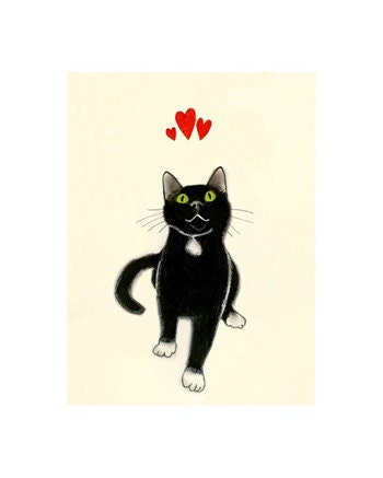 Black Cat Art - Yours Devotedly - 4 X 6 PRINT