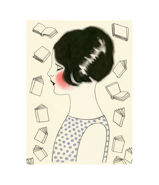 Nursery art. Library art. Book art. The Librarian - 4" X 6" print