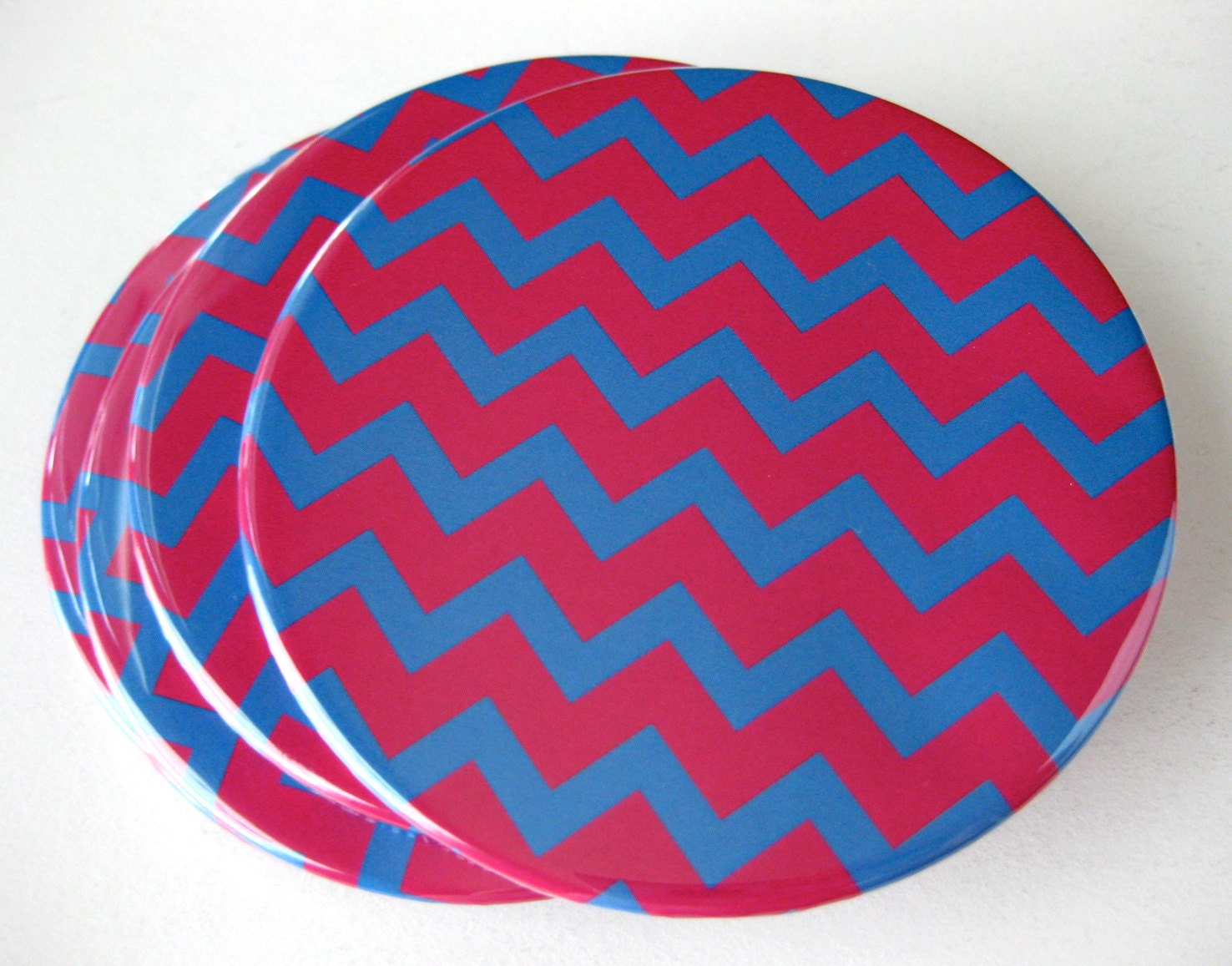 Navy Blue & Pink Home Decor // Chevron Coasters // Set of 4