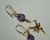 Amethyst: Faceted Amethyst pebbles with pewter fairies, earrings