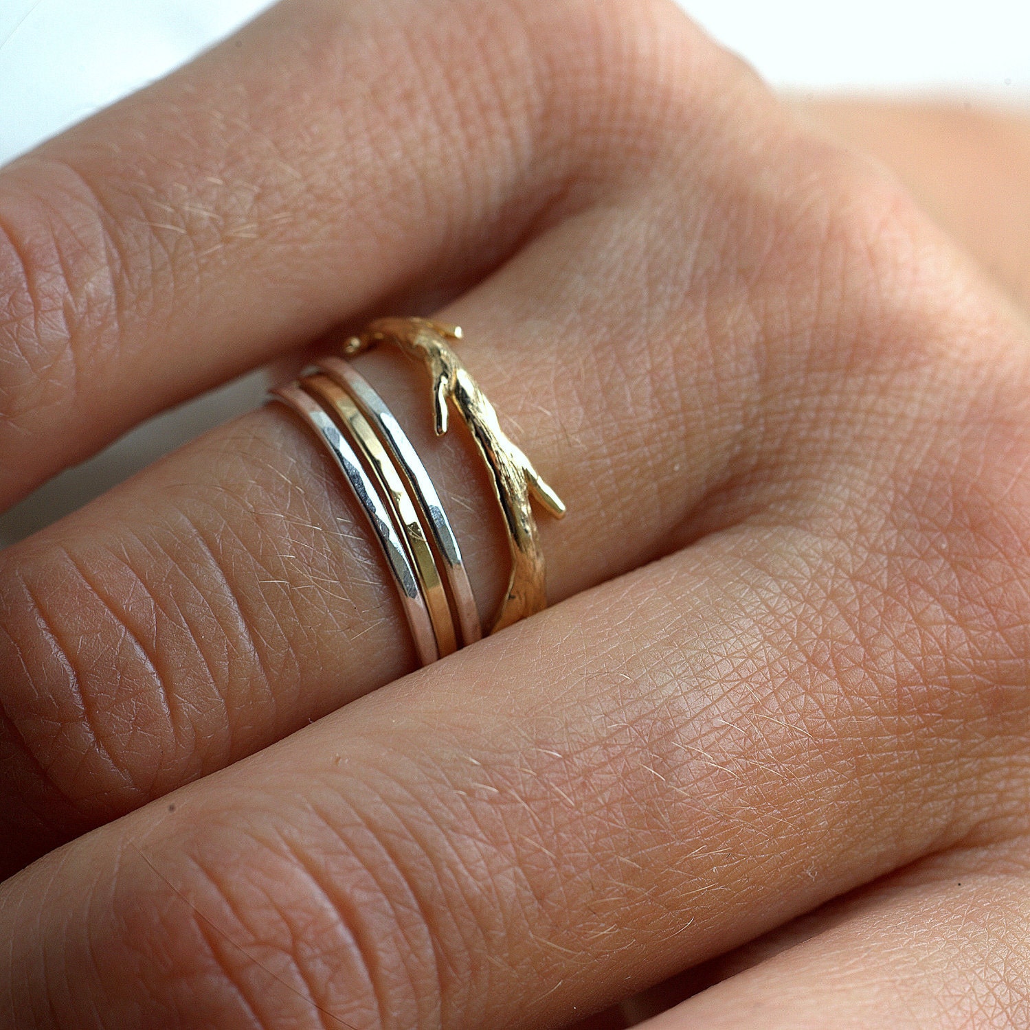 Simple twig set, 14k Gold and silver