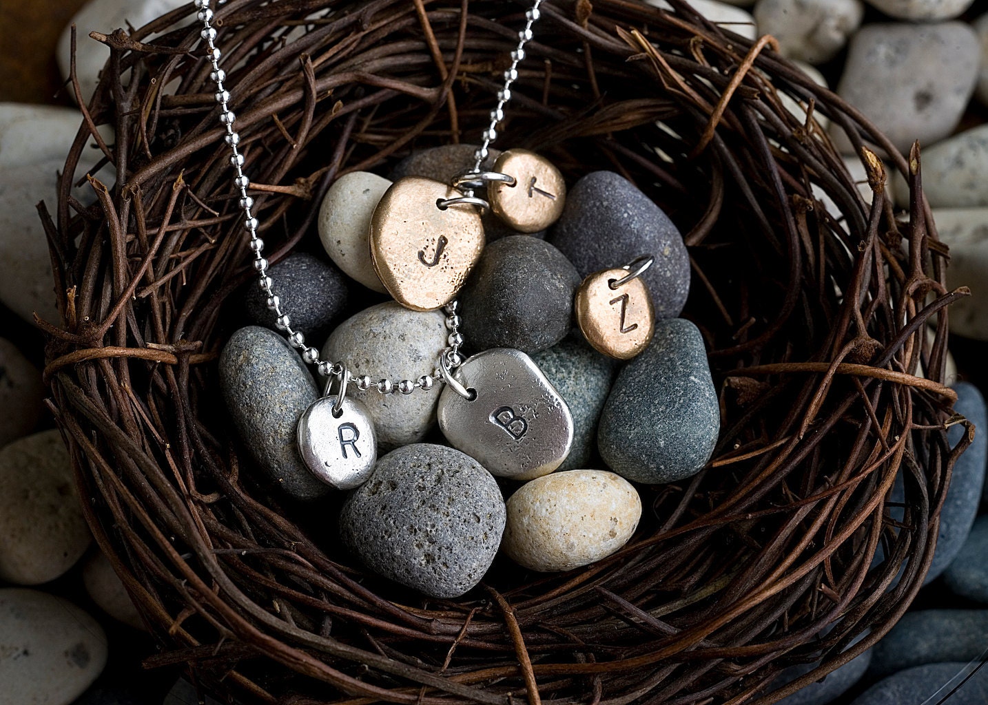 Large Silver Pebble Charm