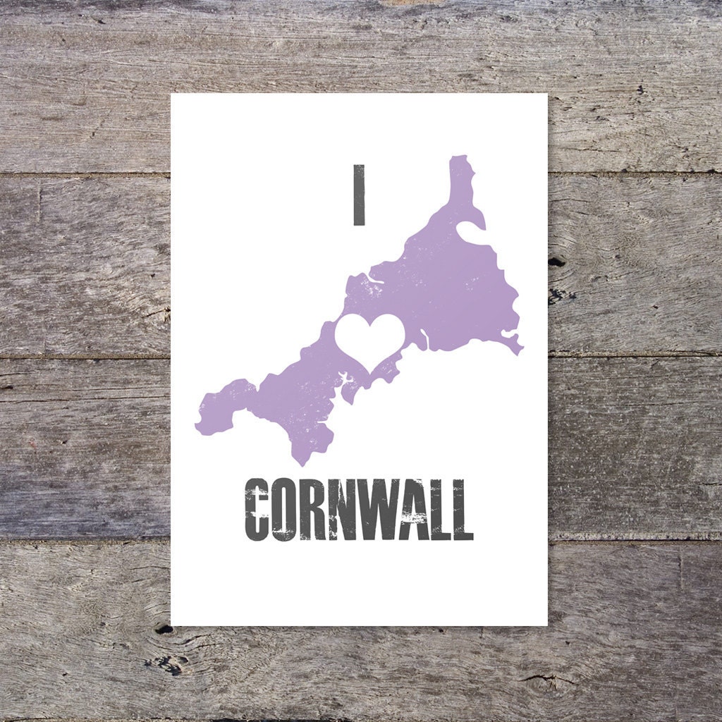 I Love CORNWALL - love heart typographic UK county map