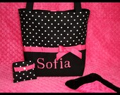 Boutique Baby Girl Monogrammed Diaper Bag With Pacifier Pouch And Minky Washcloth