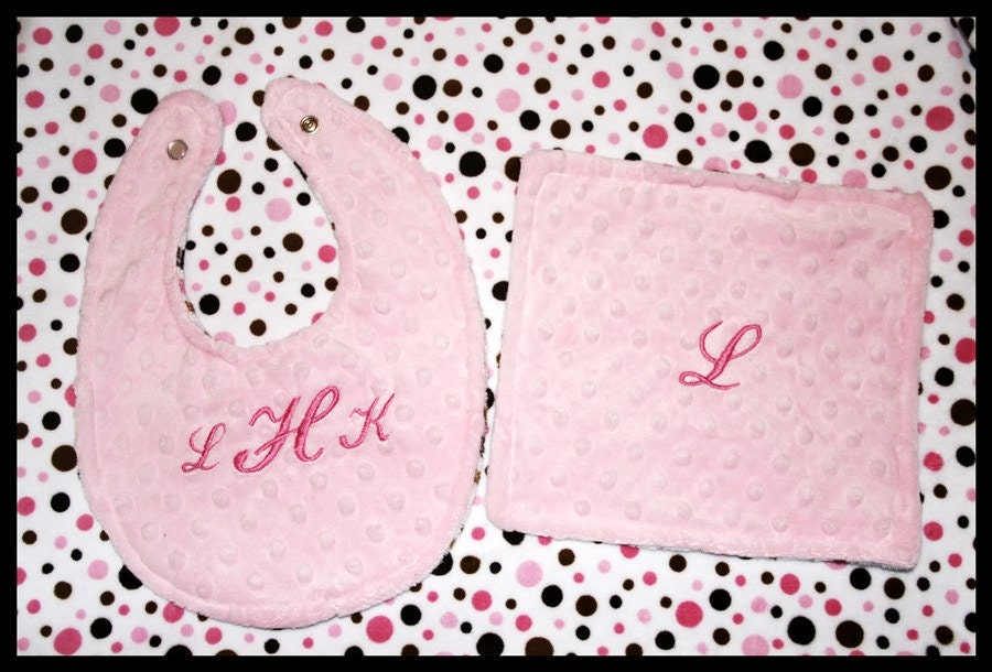 Baby Girl Monogrammed Minky Bib And Burp Cloth With Free Shipping
