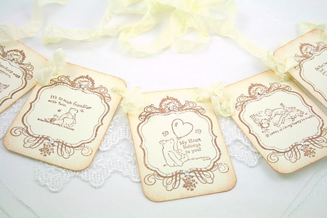 Winnie the Pooh Banner Garland Vintage Style Decoration Baby Shower Birthday Party