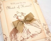 Will You Be My Maid of Honor Card - Vintage Wedding Dress - You Choose Ribbon Color