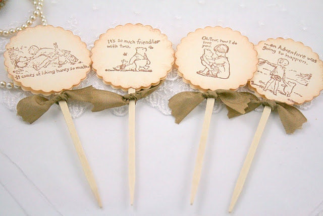 Winnie the Pooh Cupcake Toppers / Food Picks Baby Shower Birthday Party