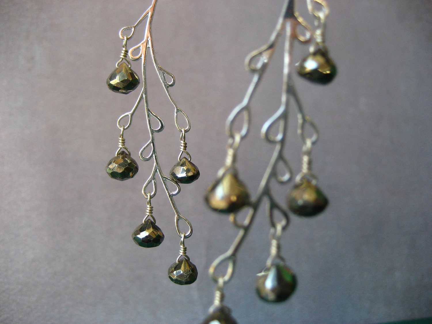pyrite branch earrings