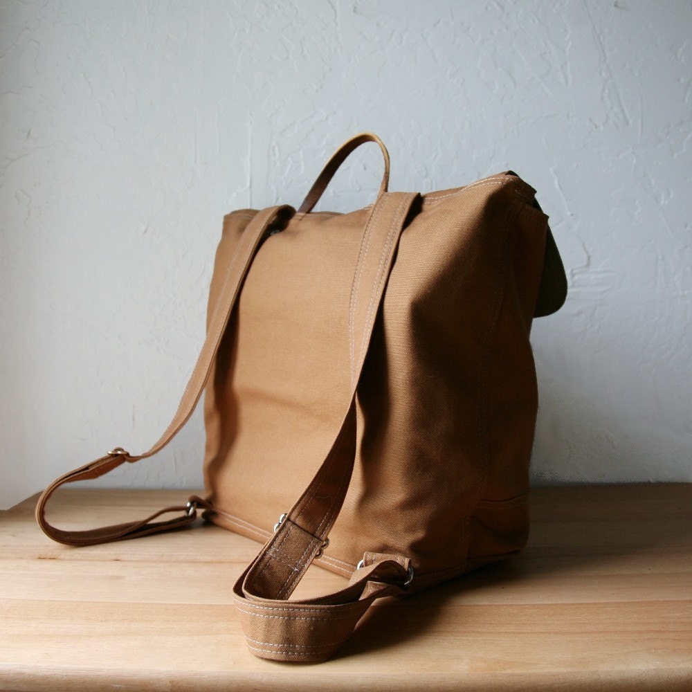 The Rucksack / Backpack in Cinnamon Brown Cotton Canvas and Leather