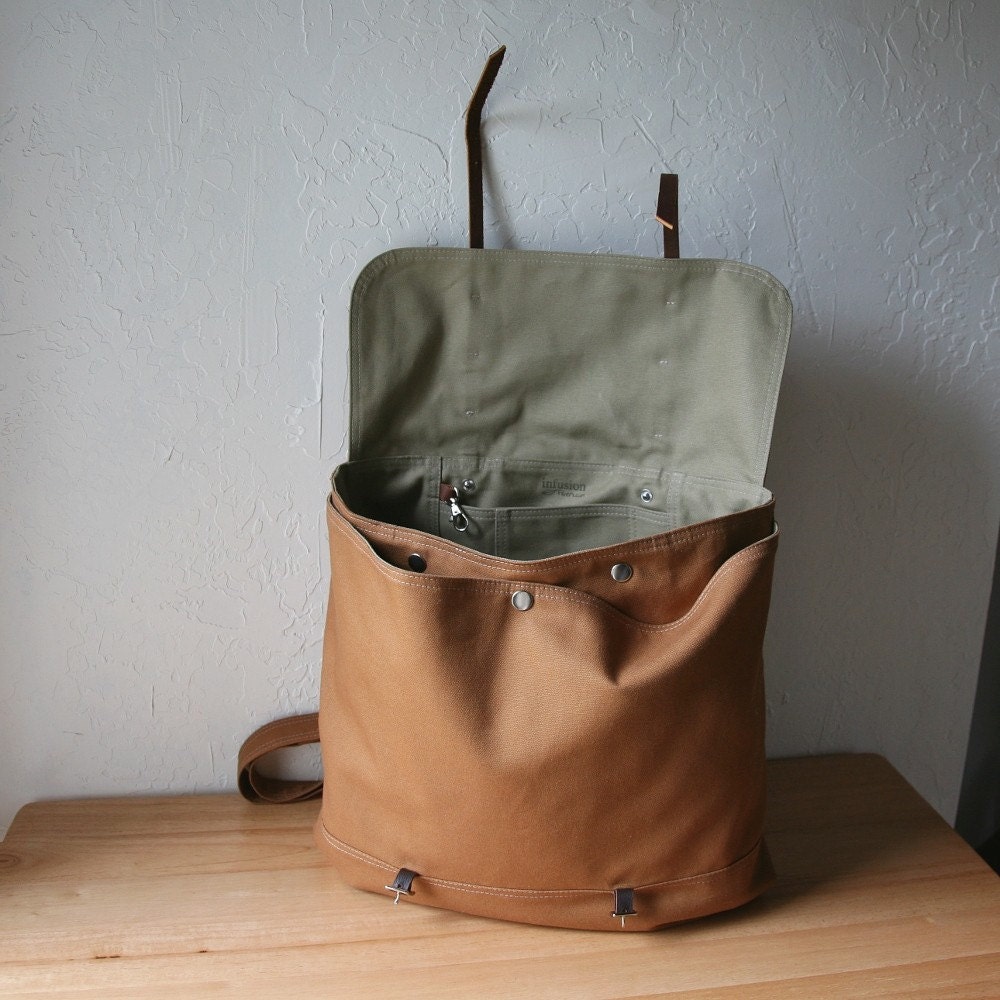 The Rucksack / Backpack in Cinnamon Brown Cotton Canvas and Leather