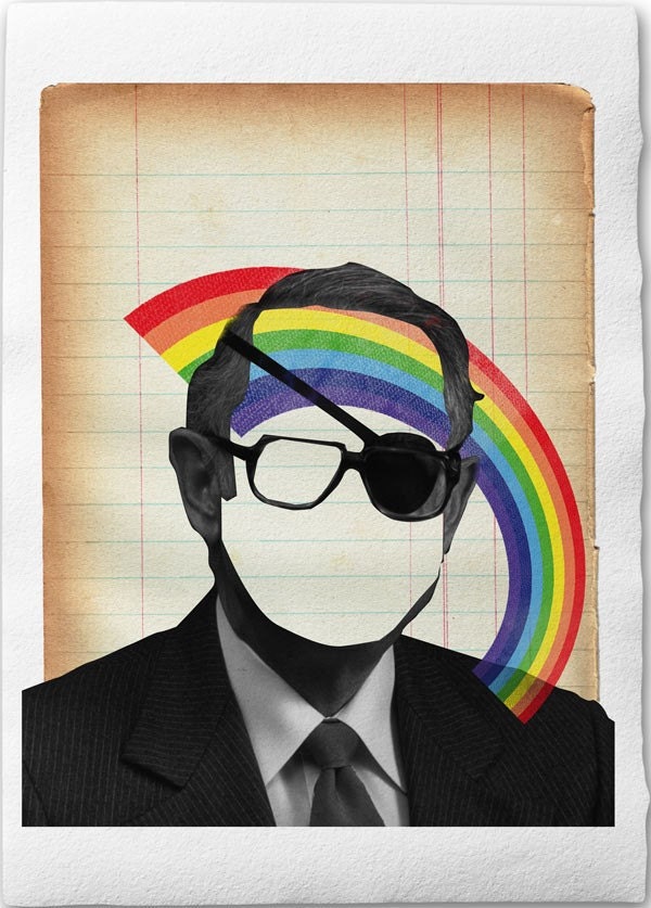 Harmless Man With Rainbow - Collage Illustration Print on Handmade Watercolor Paper 20x30cm-8x12 inch