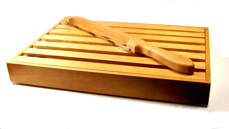 Handmade Slotted Bread Board and Bread Knife Cherry Wood