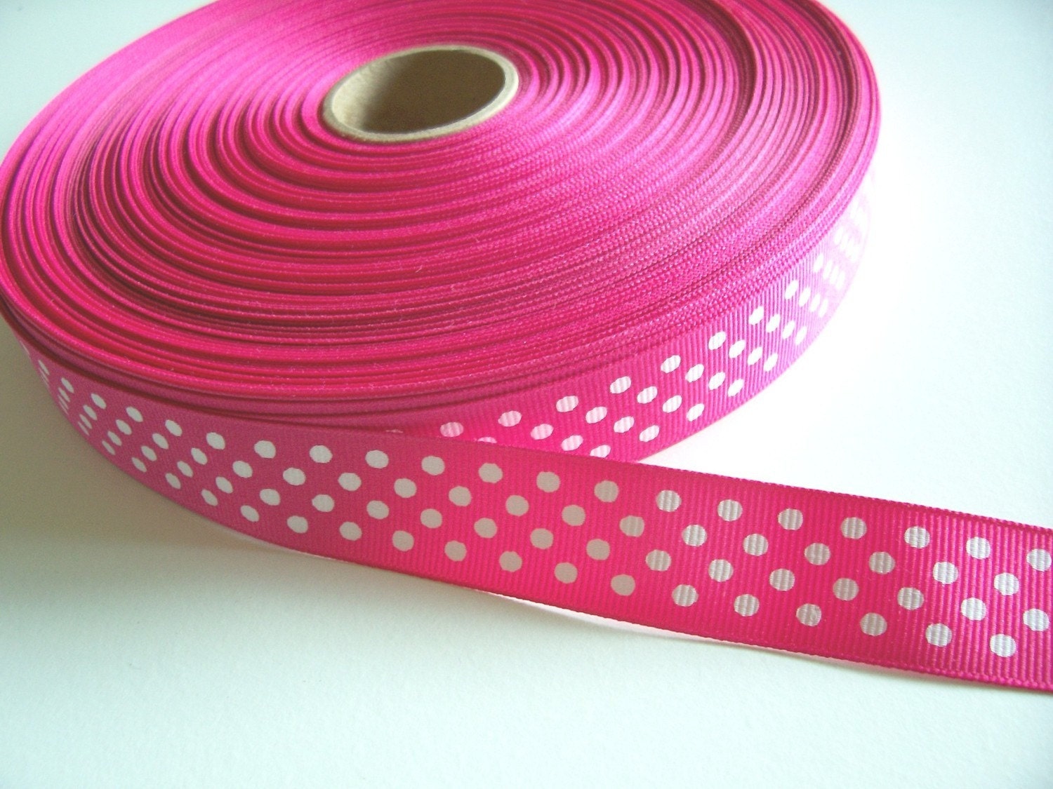 Dark Rose Pink Confetti Dot Grosgrain Ribbon 7/8 inch wide x 2 yards
