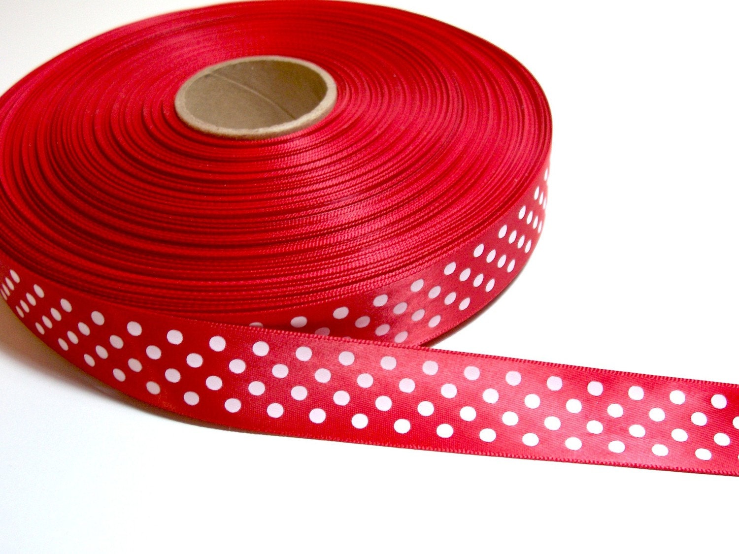 Single-Faced red confetti dot satin ribbon 7/8 inch x 1 yard precut/ Craft Supplies/ Sewing Trim