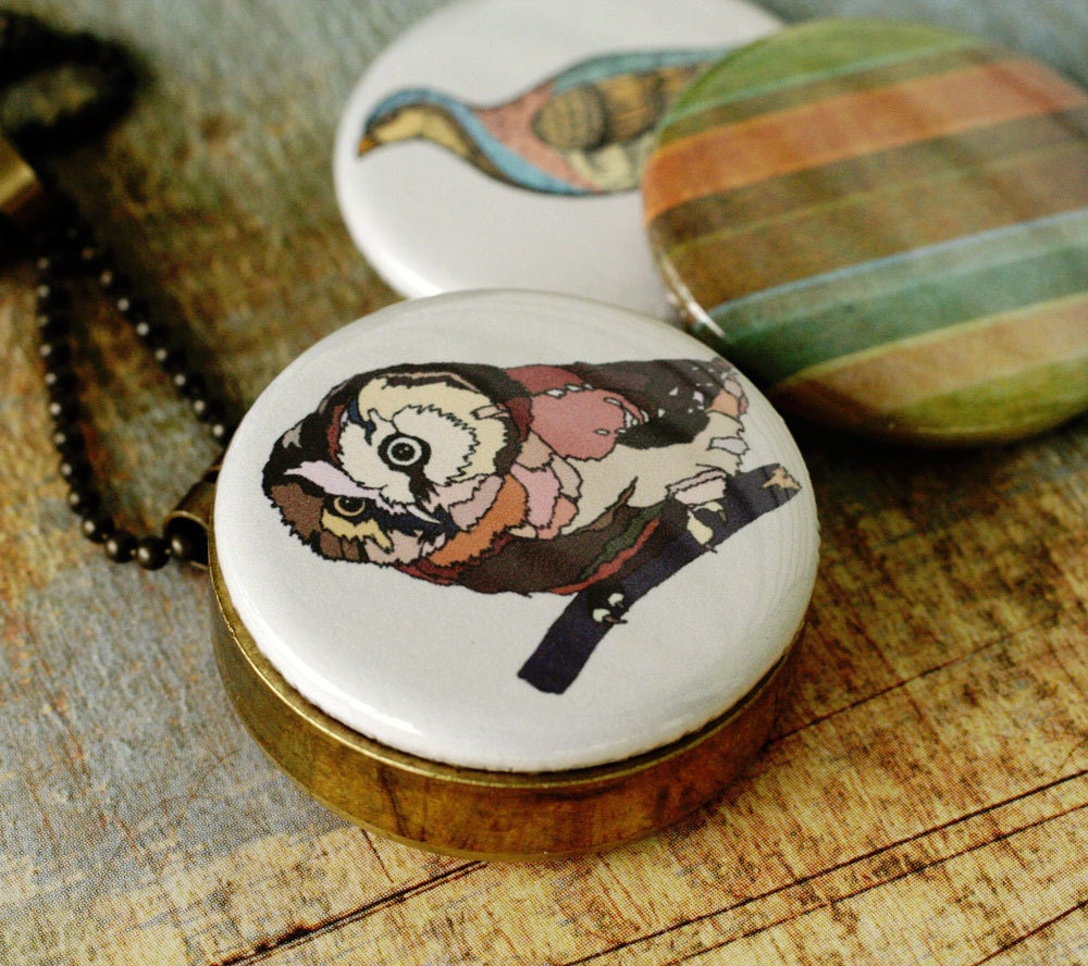 Owl Brass Picture Locket - Mirror Locket - Magnetic and Interchangeable - Recycled by Polarity