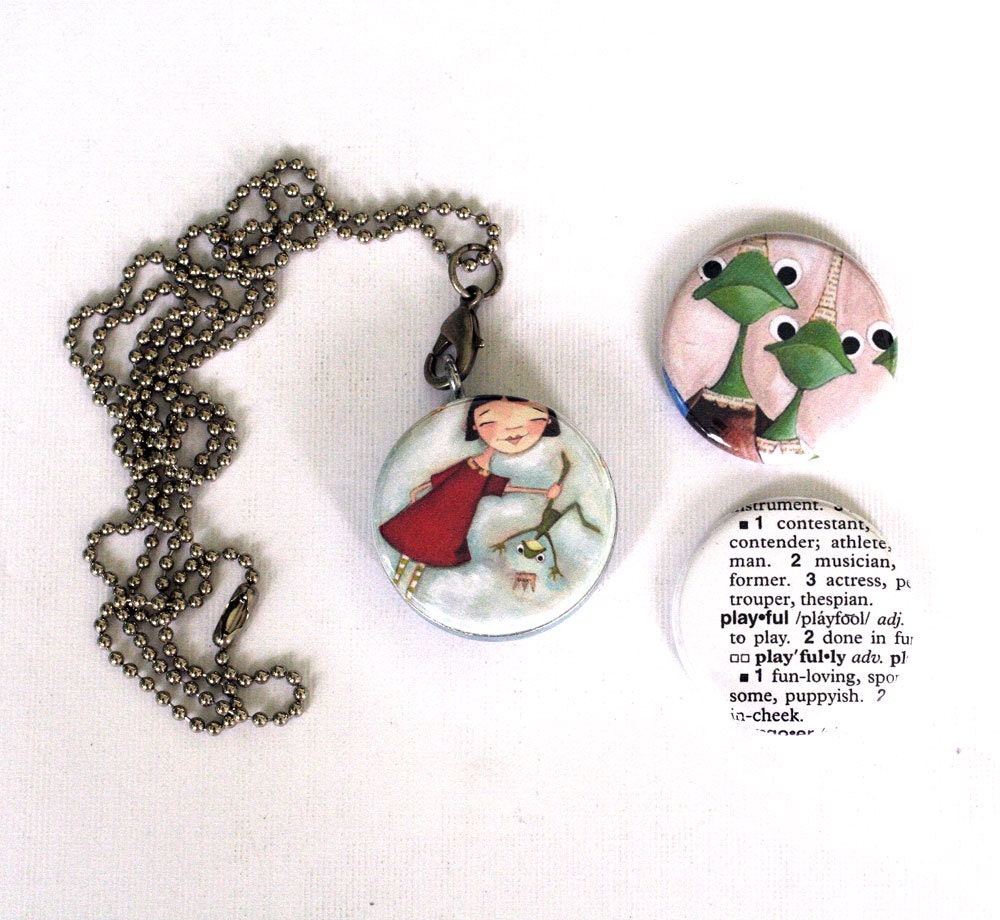 Picture Locket - Frog, Princess - Magnetic Necklace - Upcycled by Polarity - PLAYFUL by Dudadaze