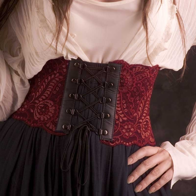 Victorian inspired Corset Belt - Beautiful red and gold lace