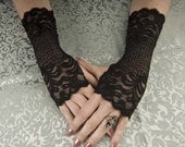 size large - Steampunk / Goth / EGL Beautiful 8" long Black lace fingerless glove wristlettes