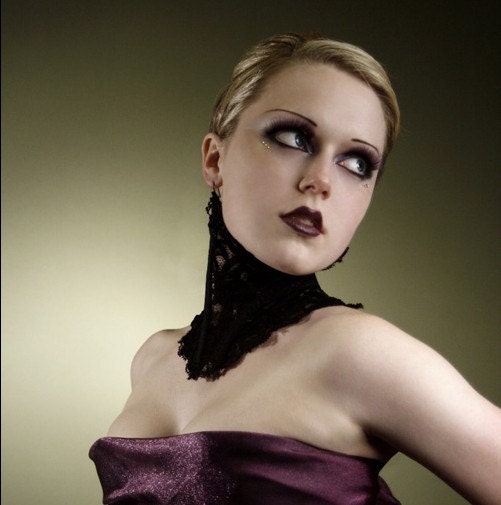 Elegant Victorian inspired black lace neck corset
