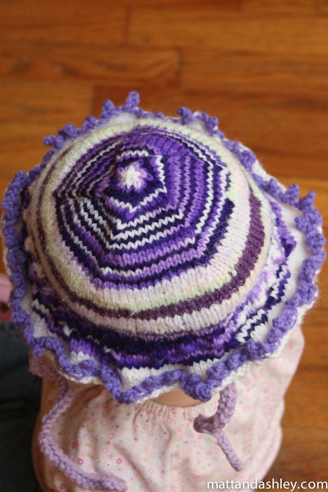Purple Striped Girls Knit Sunhat 6-12 months