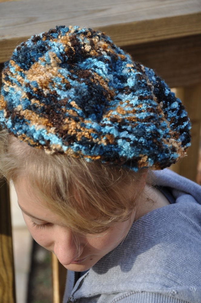 Blue and Tan Knit Tam for Women