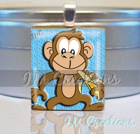 Scrabble tile pendant - Adorable Monkey (AM239)