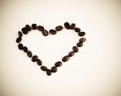 I Love You... and Coffee -photographic print of coffee beans aligned into heart shaped image, 8x10" (20x25cm)