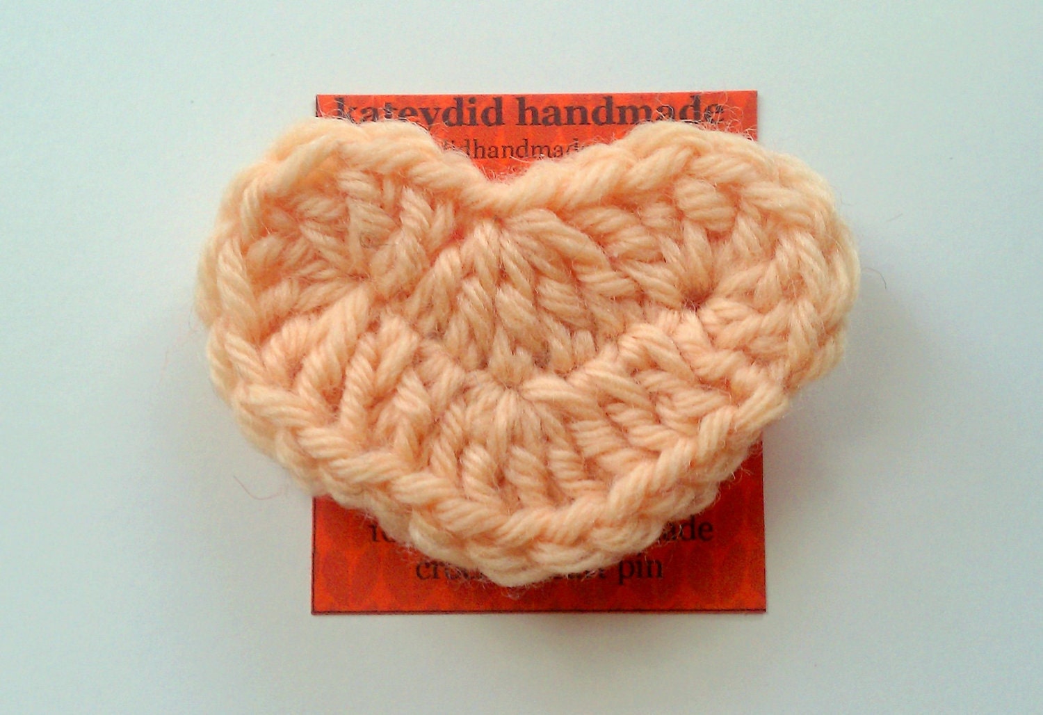 peach crochet heart pin - hand crocheted light orange flesh tone heart brooch - mother's day gift - perfect party or wedding favors