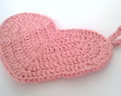 organic cotton crochet heart washcloth - heart-shaped pale baby pink crocheted bath wash cloth - set of one
