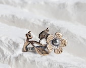 Bronze Silver Ring with Flower - Adjustable  -Made to Order