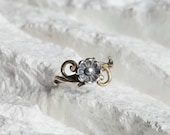 Silver Flower Ring with Bronze Art Deco Style - ready to ship