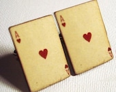 Ace of hearts vintage style playing card silver cufflinks in FREE gift box
