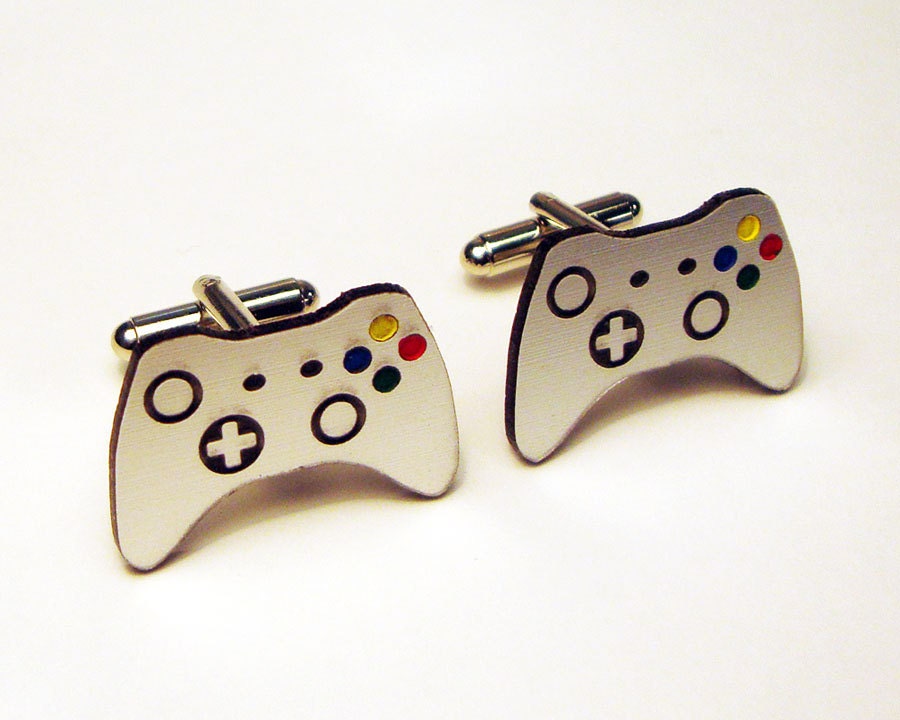 Video game controller silver cuff links in FREE box, groom, wedding
